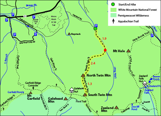 North Twin Mountain map, North Twin Trail, North Twin Spur, South Twin Mountain map, Galehead hut, South Twin Mountain, South Twin, South Twin NH, North Twin NH, Haystack Road Bethlehem, NH White Mountains 4000 footers map